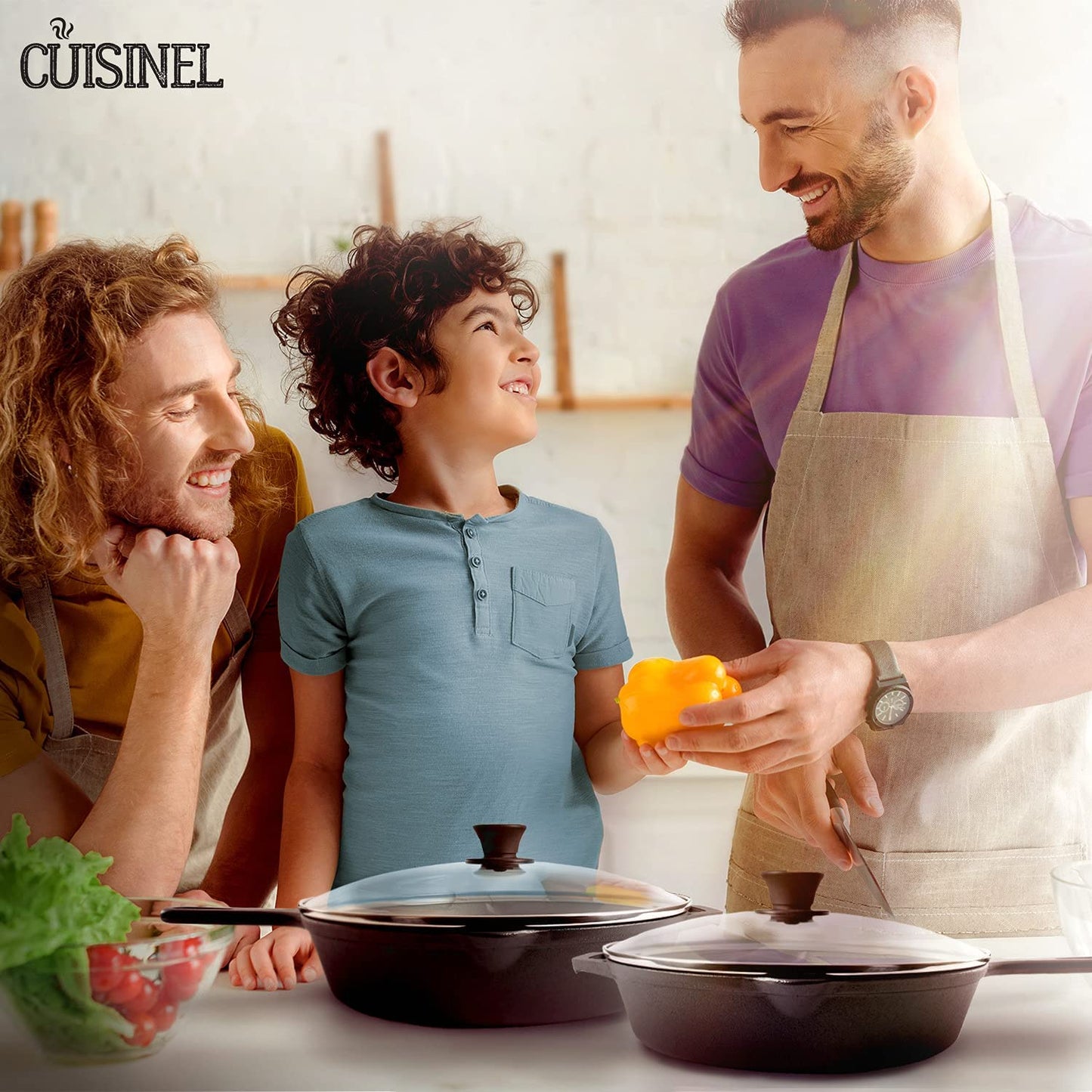 Cast Iron Skillet Set - 10" + 12" Frying Pan + Glass Lids + 2 Handle Cover Grips - Pre-Seasoned Oven Cookware - Indoor/Outdoor Use - Grill, Stovetop, Induction, Camping. PFAS and Pfoa-Free
