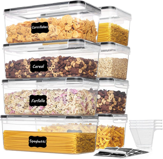 Airtight Food Storage Containers with Lids 8PCS Set 3.2L, Plastic Spaghetti Container for Pasta Organizer, BPA Free Air Tight House Kitchen Pantry Organization