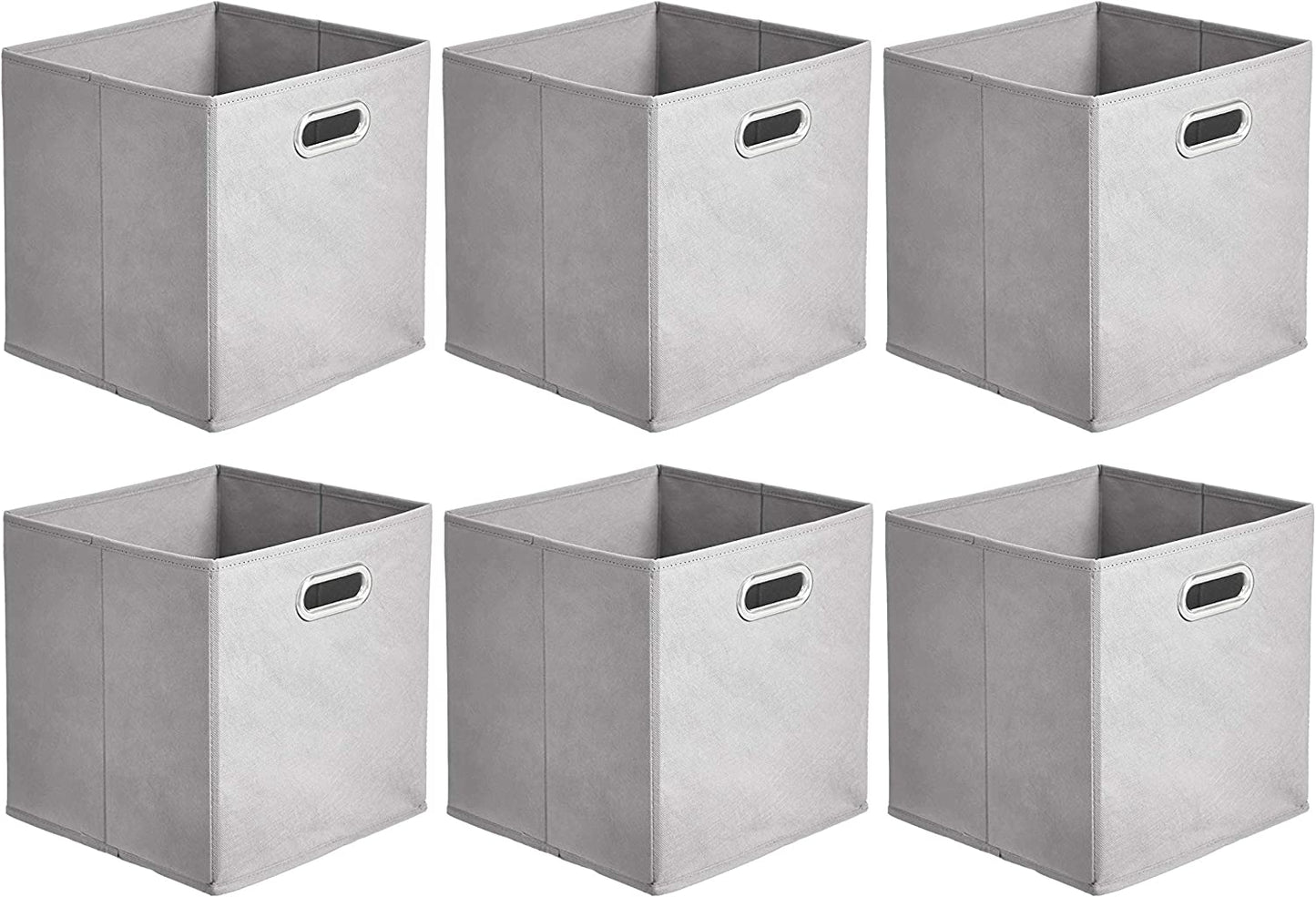 Collapsible Cube Storage Bins, Space-Saving, Organizing Fabric Bins with Handles, 10.5 X 10.5 X 11 Inches, Light Grey, 6-Pack