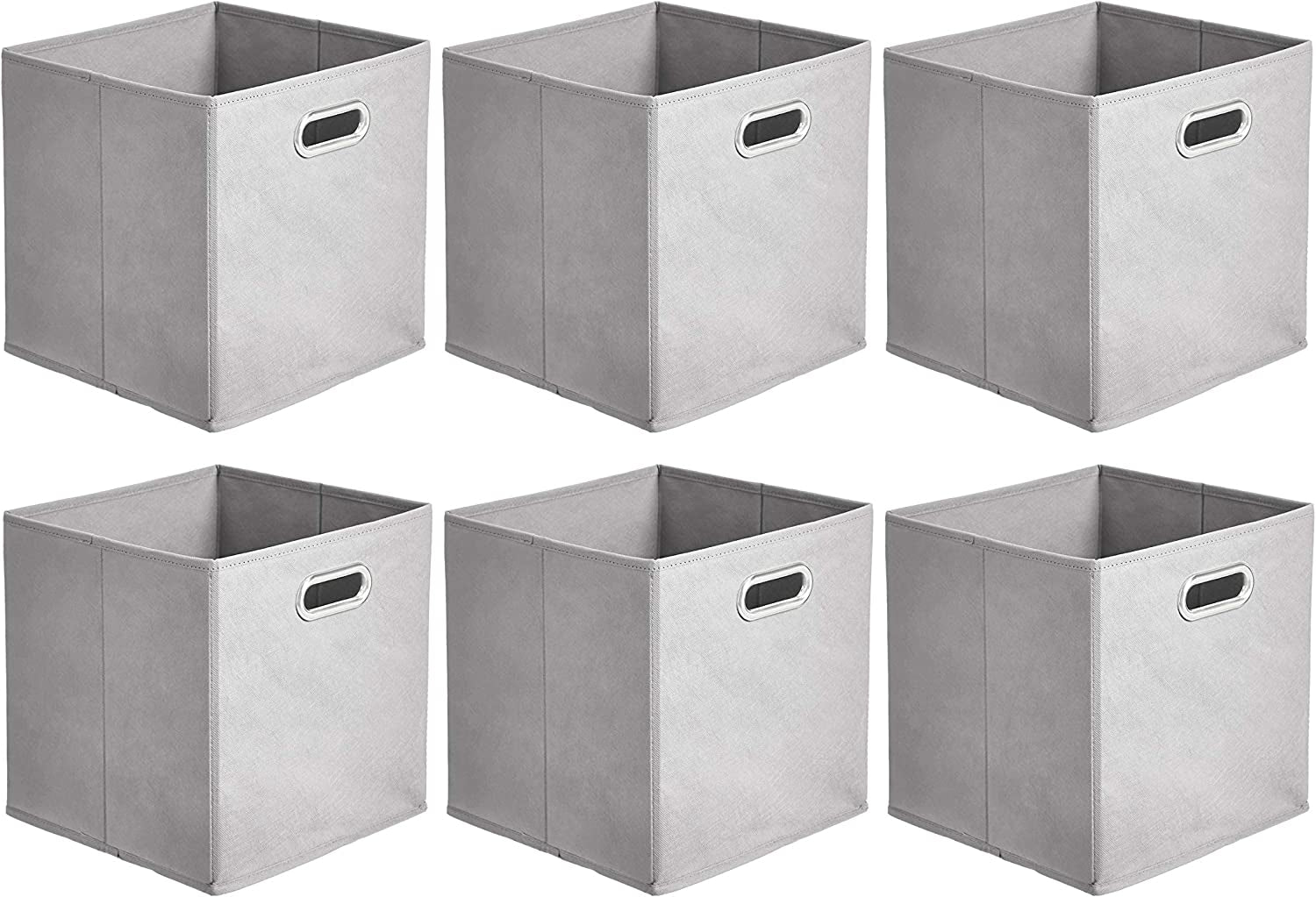 Collapsible Cube Storage Bins, Space-Saving, Organizing Fabric Bins with Handles, 10.5 X 10.5 X 11 Inches, Light Grey, 6-Pack