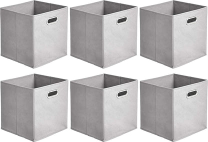 Collapsible Cube Storage Bins, Space-Saving, Organizing Fabric Bins with Handles, 10.5 X 10.5 X 11 Inches, Light Grey, 6-Pack