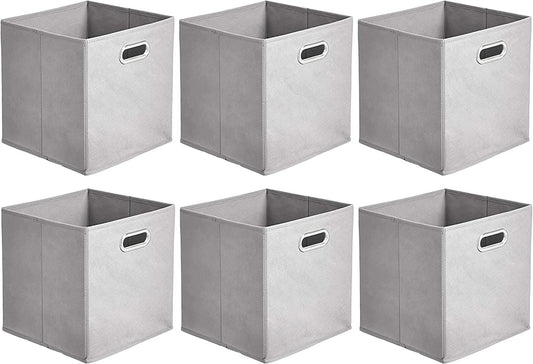 Collapsible Cube Storage Bins, Space-Saving, Organizing Fabric Bins with Handles, 10.5 X 10.5 X 11 Inches, Light Grey, 6-Pack