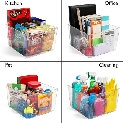Clear Plastic Storage Bins – XL 4 Pack Perfect for Kitchen,Fridge, Pantry Organization, Cabinet Organizers