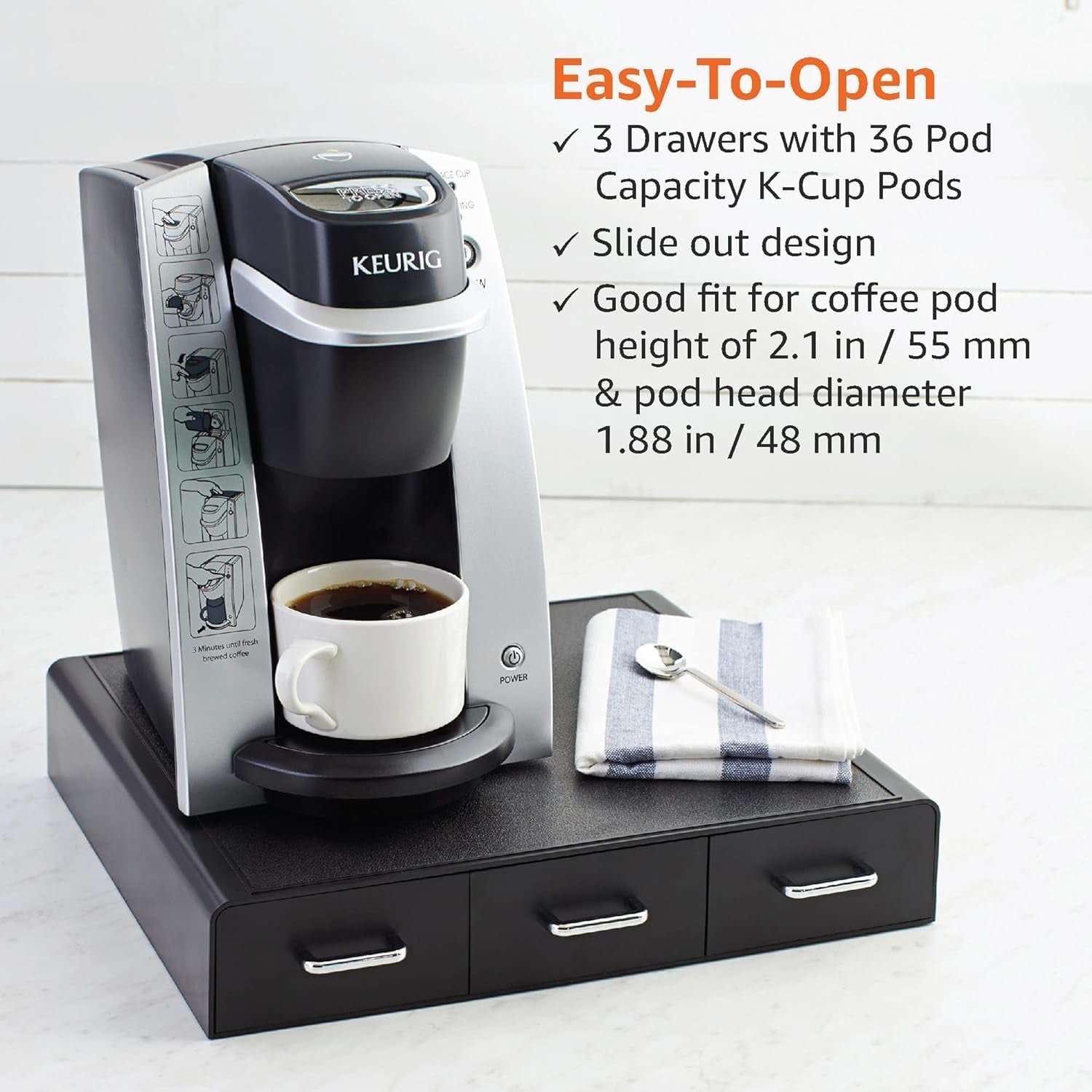 K-Cup Compatible Coffee Pod Storage Drawer, 3 Easy-Open Drawers, 36 Pod Capacity, Black