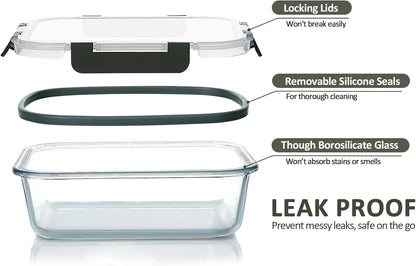 [5-Packs, 36 Oz Glass Meal Prep Containers with Snap Locking Lids Glass Food Containers,Airtight Lunch Container,Microwave, Oven, Freezer and Dishwasher (4.5 Cup)