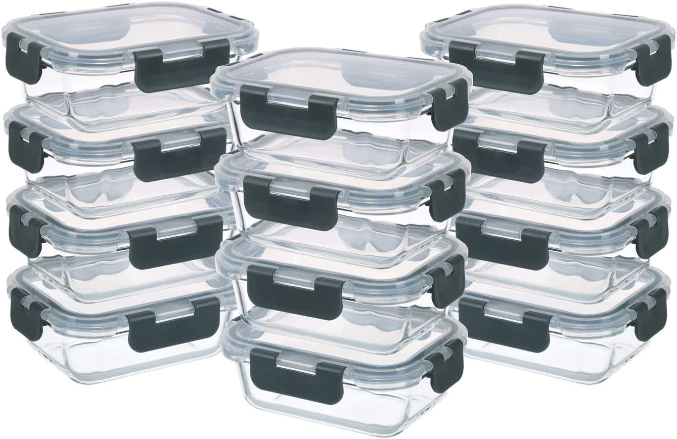 24-Piece Small Glass Food Storage Containers with Lids Airtight, 1.5 Cup Meal Prep Containers Set, Microwave&Dishwasher Safe, Leak-Proof, Bpa-Free, Grey
