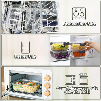 [5-Packs, 36 Oz Glass Meal Prep Containers with Snap Locking Lids Glass Food Containers,Airtight Lunch Container,Microwave, Oven, Freezer and Dishwasher (4.5 Cup)