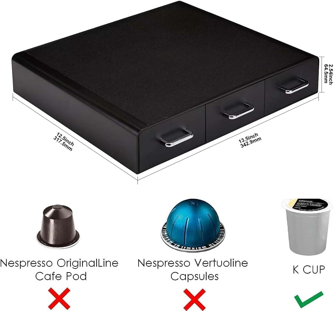 K-Cup Compatible Coffee Pod Storage Drawer, 3 Easy-Open Drawers, 36 Pod Capacity, Black