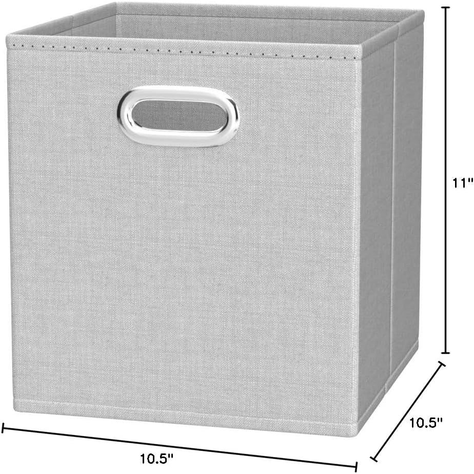 Collapsible Cube Storage Bins, Space-Saving, Organizing Fabric Bins with Handles, 10.5 X 10.5 X 11 Inches, Light Grey, 6-Pack