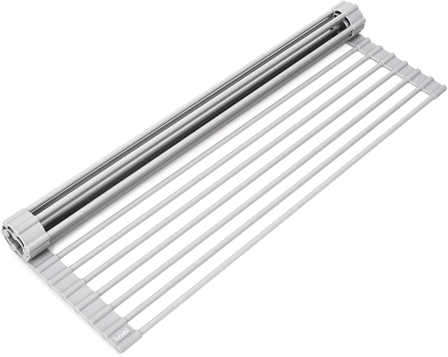 20.5 X 13.1 Inch Roll-Up Dish Drying Rack, Fits across Sink Openings up to 19.5 Inches, Heavy-Duty Premium Silicone, Strong Support, Non-Slip, Heat-Resistant, Warm Gray