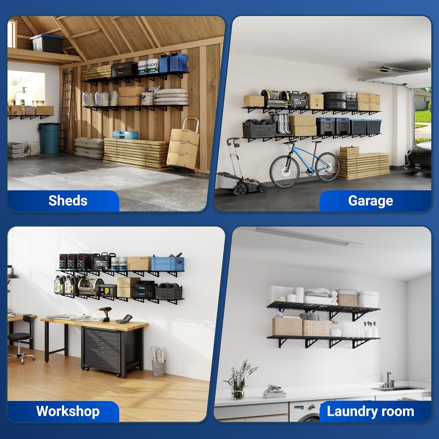 2-Pack 2X6Ft Garage Shelving 24-Inch-By-72-Inch Heavy Duty Wall Mounted Shelves Garage Storage Rack Floating Shelves, 1400Lbs Load Capacity, Black, Classic Series