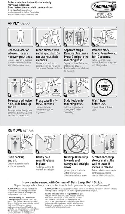 Bathroom Hook with Water-Resistant Strips, 1-Hook, 2-Strips, Organize Damage-Free