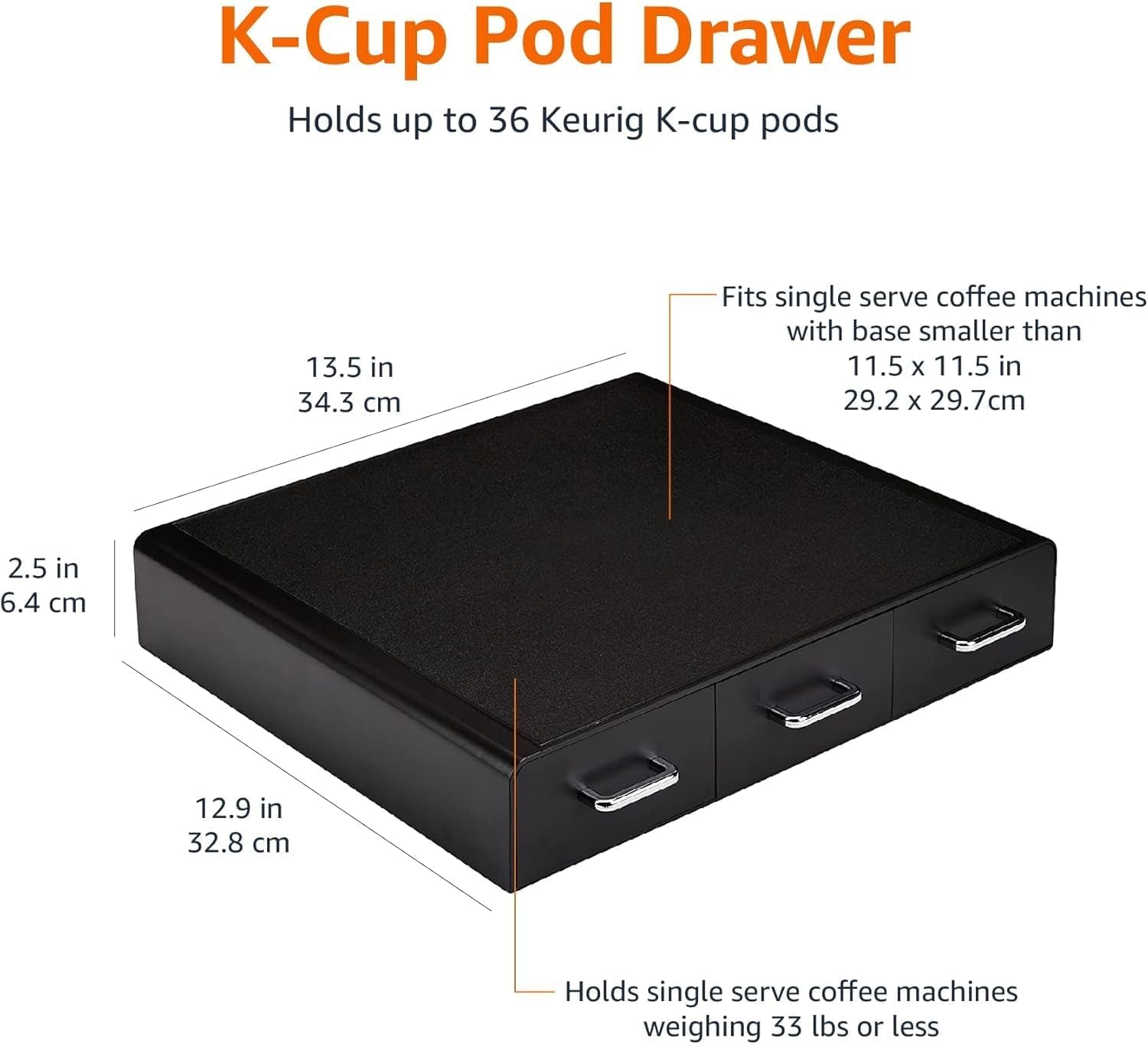 K-Cup Compatible Coffee Pod Storage Drawer, 3 Easy-Open Drawers, 36 Pod Capacity, Black