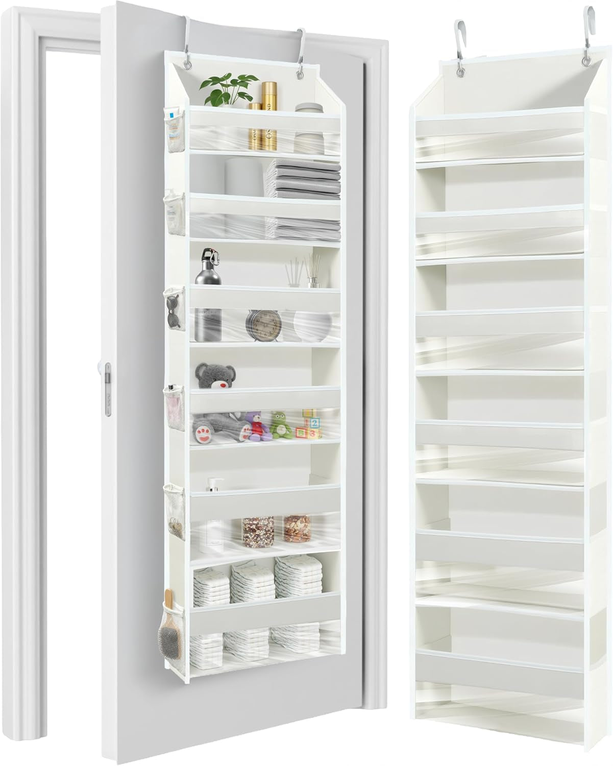 UPGRADED 6 Tiers over the Door Organizer Hanging - 100D EXTRA THICK & 50Lbs HUGE CAPACITY, 12 Side Mesh Pockets over the Door Shoe Organizer, Hanging Closet Organizer (Ivory, 1Pc)