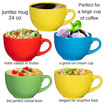 24 Oz Jumbo Coffee Mug Set of 4, 24 Ounce Microwavable, Porcelain Coffee Cups with Big Handle - Modern, Unique Style for Any Kitchen, Microwave Safe Coffee Mug for Your Christmas, Birthday G