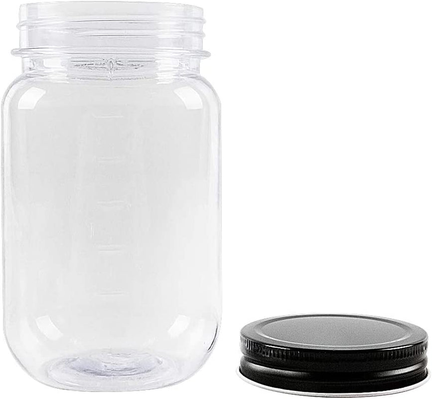 16 Oz Clear Plastic Jars with Lids, Refillable 16Oz Mason Jars with Lids & Storage Containers for Kitchen & Household Use (10 Pack,Black)