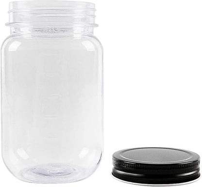 16 Oz Clear Plastic Jars with Lids, Refillable 16Oz Mason Jars with Lids & Storage Containers for Kitchen & Household Use (10 Pack,Black)
