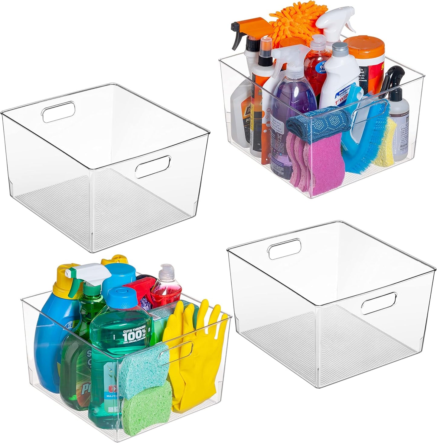 Clear Plastic Storage Bins – XL 4 Pack Perfect for Kitchen,Fridge, Pantry Organization, Cabinet Organizers