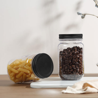 16 Oz Clear Plastic Jars with Lids, Refillable 16Oz Mason Jars with Lids & Storage Containers for Kitchen & Household Use (10 Pack,Black)