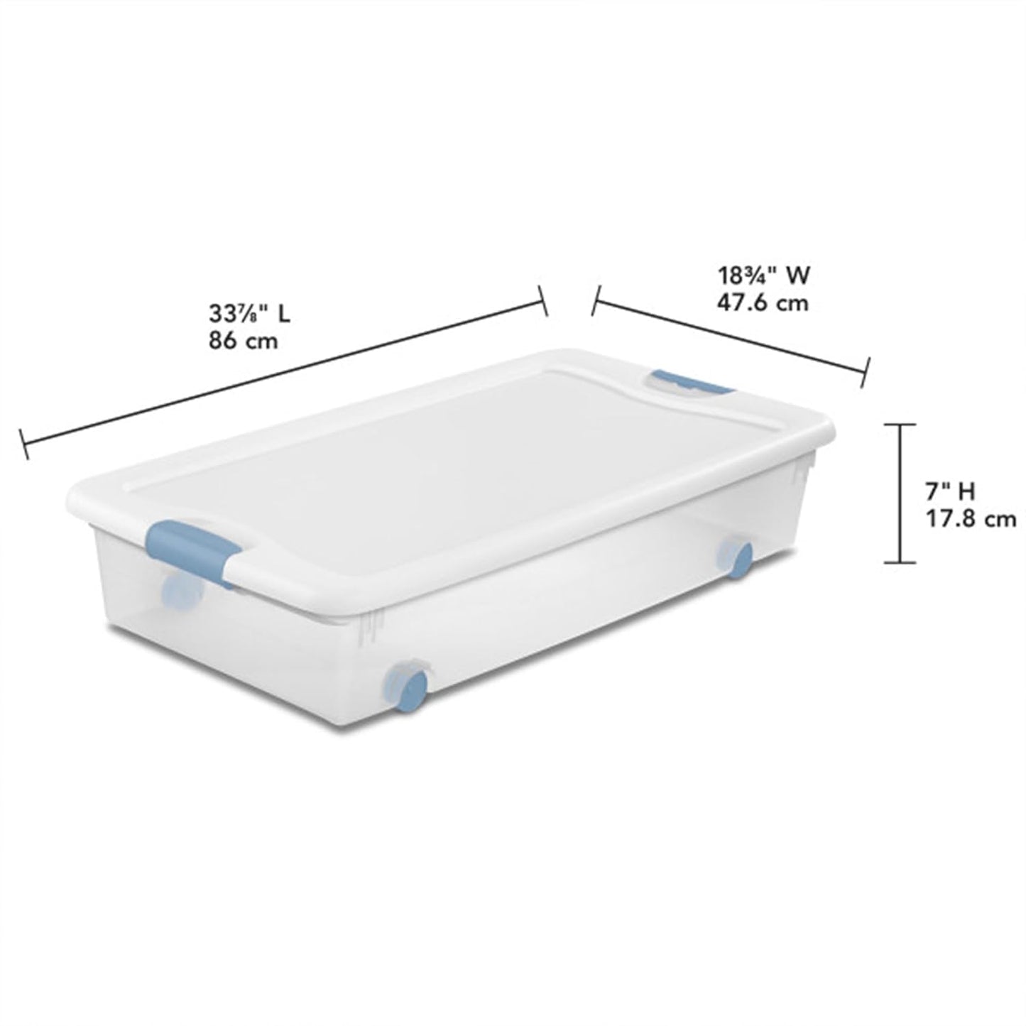4-Pack 56 Quart Wheeled Latching Box, Underbed Clear Plastic Storage Organizer - under Bed Rolling Container Bin with Lid and Wheels for Home or Dorm Bedrooms and Closets