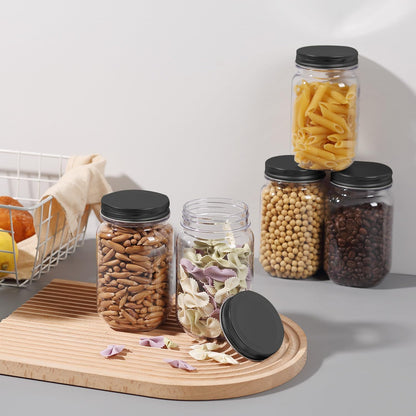 16 Oz Clear Plastic Jars with Lids, Refillable 16Oz Mason Jars with Lids & Storage Containers for Kitchen & Household Use (10 Pack,Black)