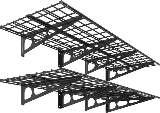 2-Pack 2X6Ft Garage Shelving 24-Inch-By-72-Inch Heavy Duty Wall Mounted Shelves Garage Storage Rack Floating Shelves, 1400Lbs Load Capacity, Black, Classic Series