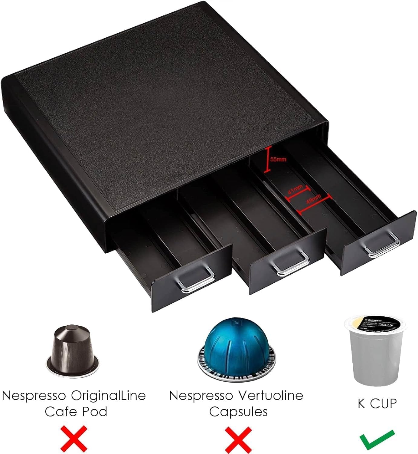 K-Cup Compatible Coffee Pod Storage Drawer, 3 Easy-Open Drawers, 36 Pod Capacity, Black
