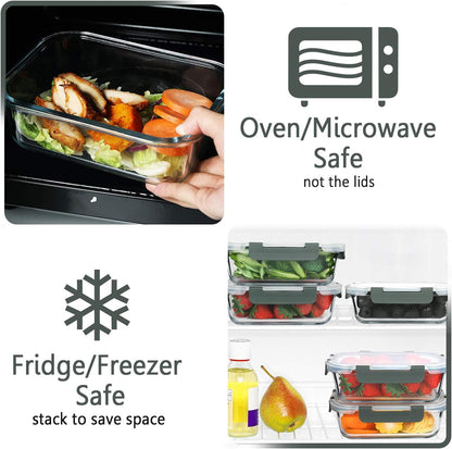 [5-Packs, 36 Oz Glass Meal Prep Containers with Snap Locking Lids Glass Food Containers,Airtight Lunch Container,Microwave, Oven, Freezer and Dishwasher (4.5 Cup)