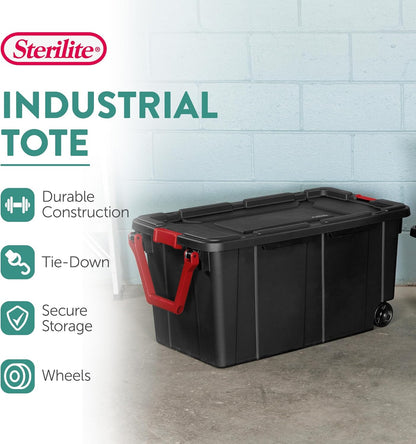 4-Pack Industrial Tote, Heavy-Duty Storage Bins W/Lids and Wheels, 40 Gallon - Stackable Organizing Containers for Home, Garage, Office, and Basement
