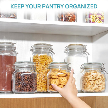78Oz Glass Food Storage Jars with Airtight Clamp Lids, 3 Pack Large Kitchen Canisters for Flour, Cereal, Coffee, Pasta and Canning, Square Mason Jar with 8 Chalkboard Labels