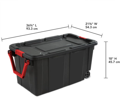 4-Pack Industrial Tote, Heavy-Duty Storage Bins W/Lids and Wheels, 40 Gallon - Stackable Organizing Containers for Home, Garage, Office, and Basement