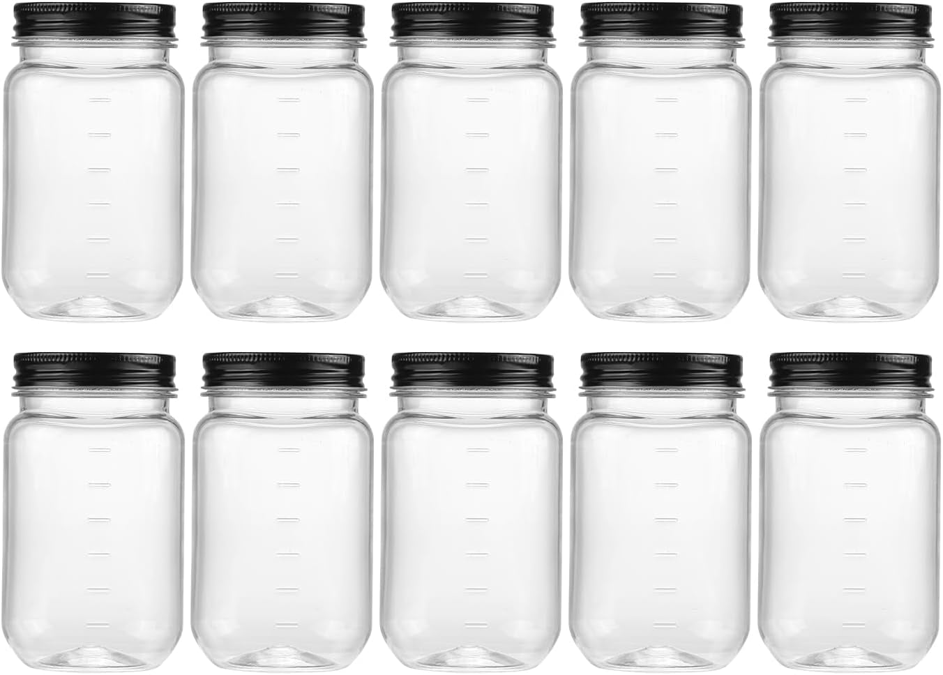 16 Oz Clear Plastic Jars with Lids, Refillable 16Oz Mason Jars with Lids & Storage Containers for Kitchen & Household Use (10 Pack,Black)