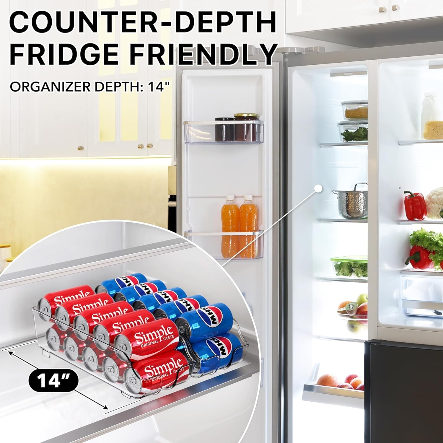 Soda Can Organizer and Dispenser for Refrigerator / Pantry, Clear, Set of 2