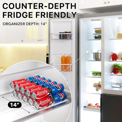 Soda Can Organizer and Dispenser for Refrigerator / Pantry, Clear, Set of 2