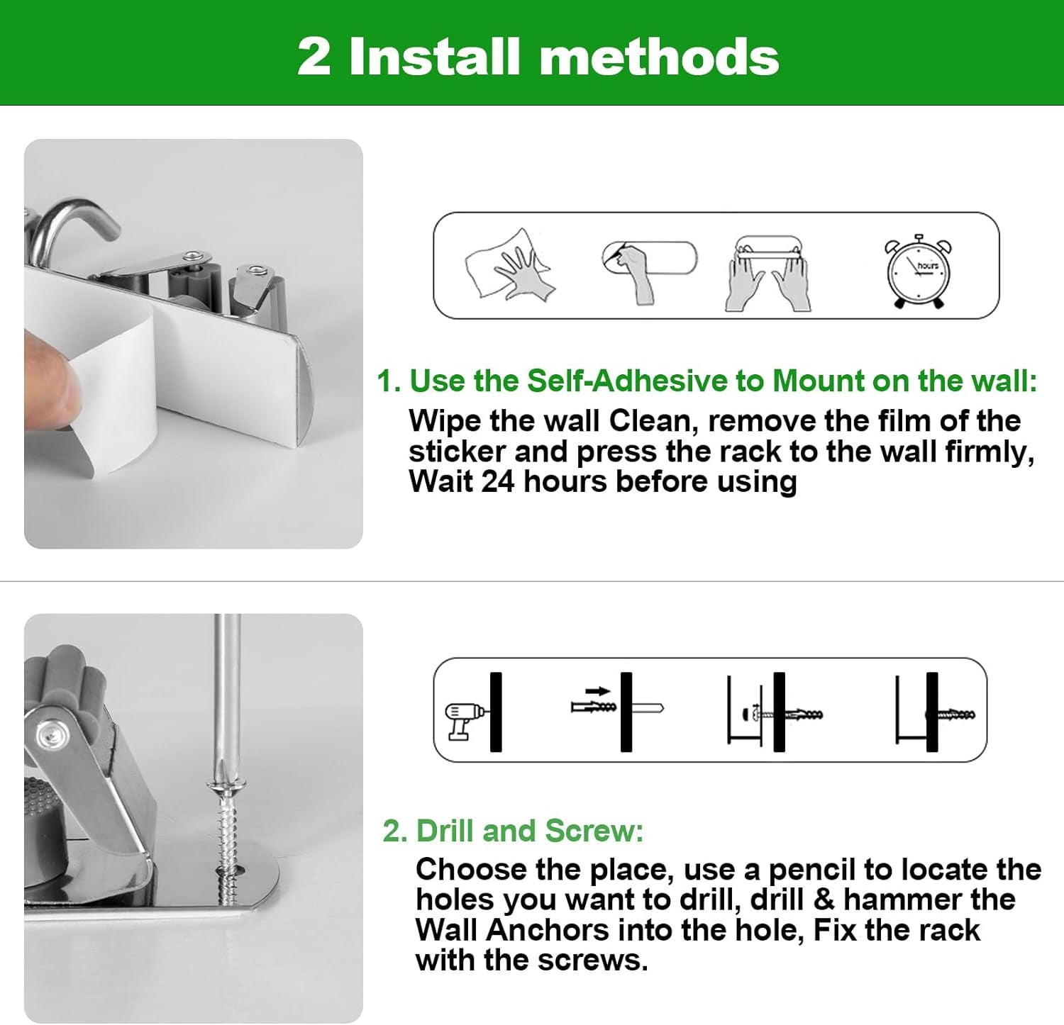 5 Racks and 4 Hooks Mop and Broom Holder Wall Mount, Self Adhesive Heavy Duty Broom Hanger Organizer Storage Tool Racks for Kitchen Garden Laundry Garage
