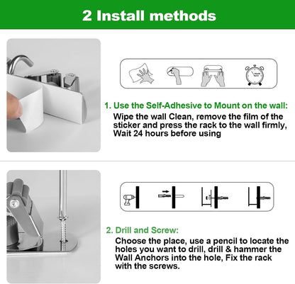 5 Racks and 4 Hooks Mop and Broom Holder Wall Mount, Self Adhesive Heavy Duty Broom Hanger Organizer Storage Tool Racks for Kitchen Garden Laundry Garage