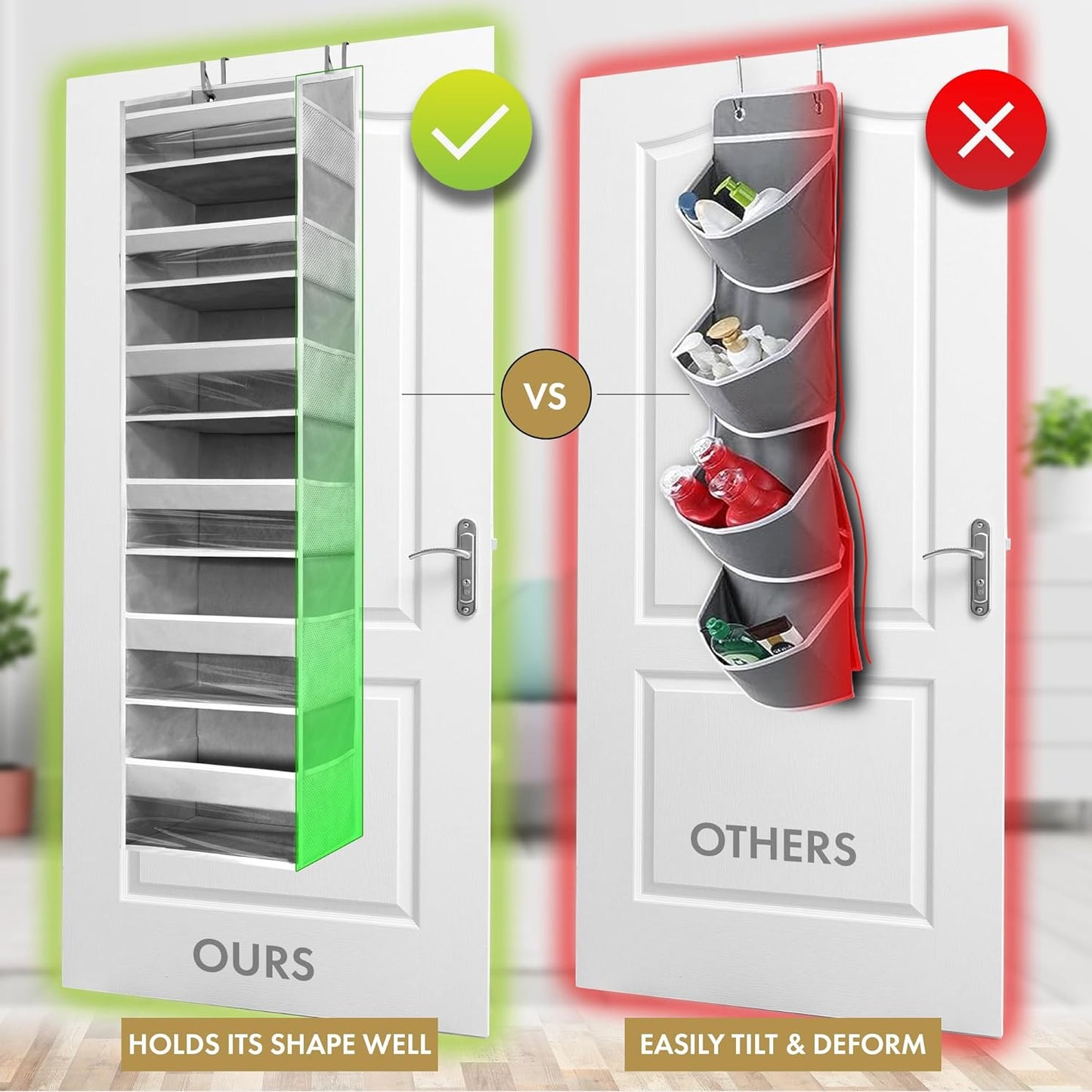 UPGRADED 6 Tiers over the Door Organizer Hanging - 100D EXTRA THICK & 50Lbs HUGE CAPACITY, 12 Side Mesh Pockets over the Door Shoe Organizer, Hanging Closet Organizer (Ivory, 1Pc)