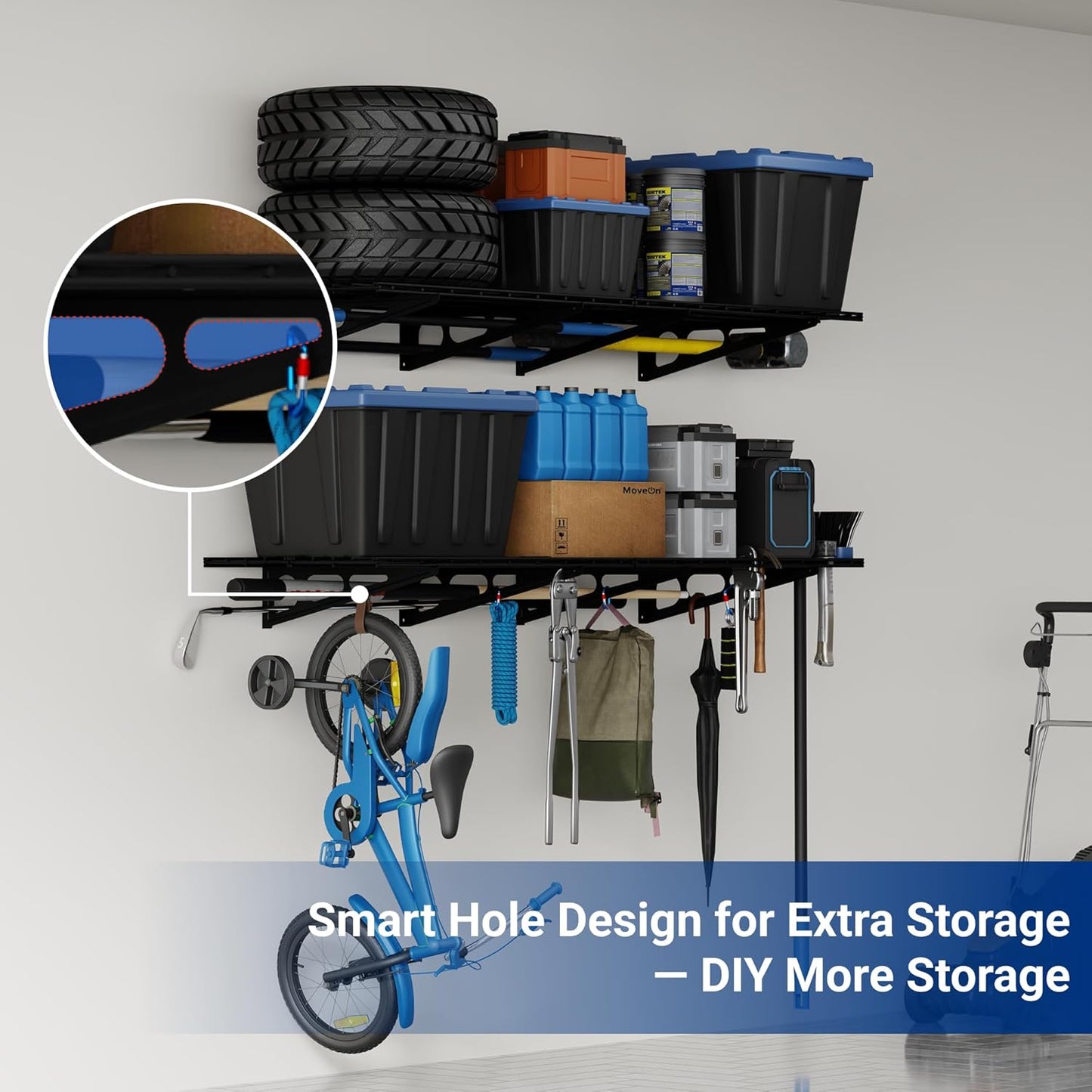 2-Pack 2X6Ft Garage Shelving 24-Inch-By-72-Inch Heavy Duty Wall Mounted Shelves Garage Storage Rack Floating Shelves, 1400Lbs Load Capacity, Black, Classic Series