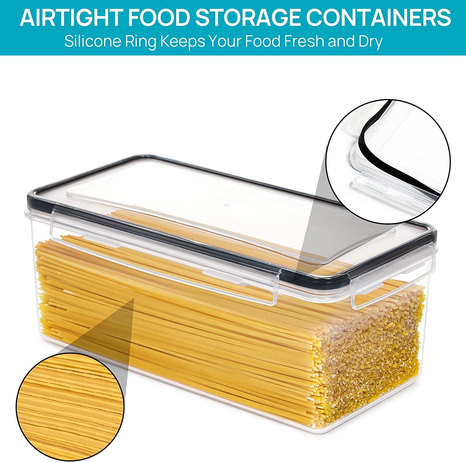 Airtight Food Storage Containers with Lids 8PCS Set 3.2L, Plastic Spaghetti Container for Pasta Organizer, BPA Free Air Tight House Kitchen Pantry Organization
