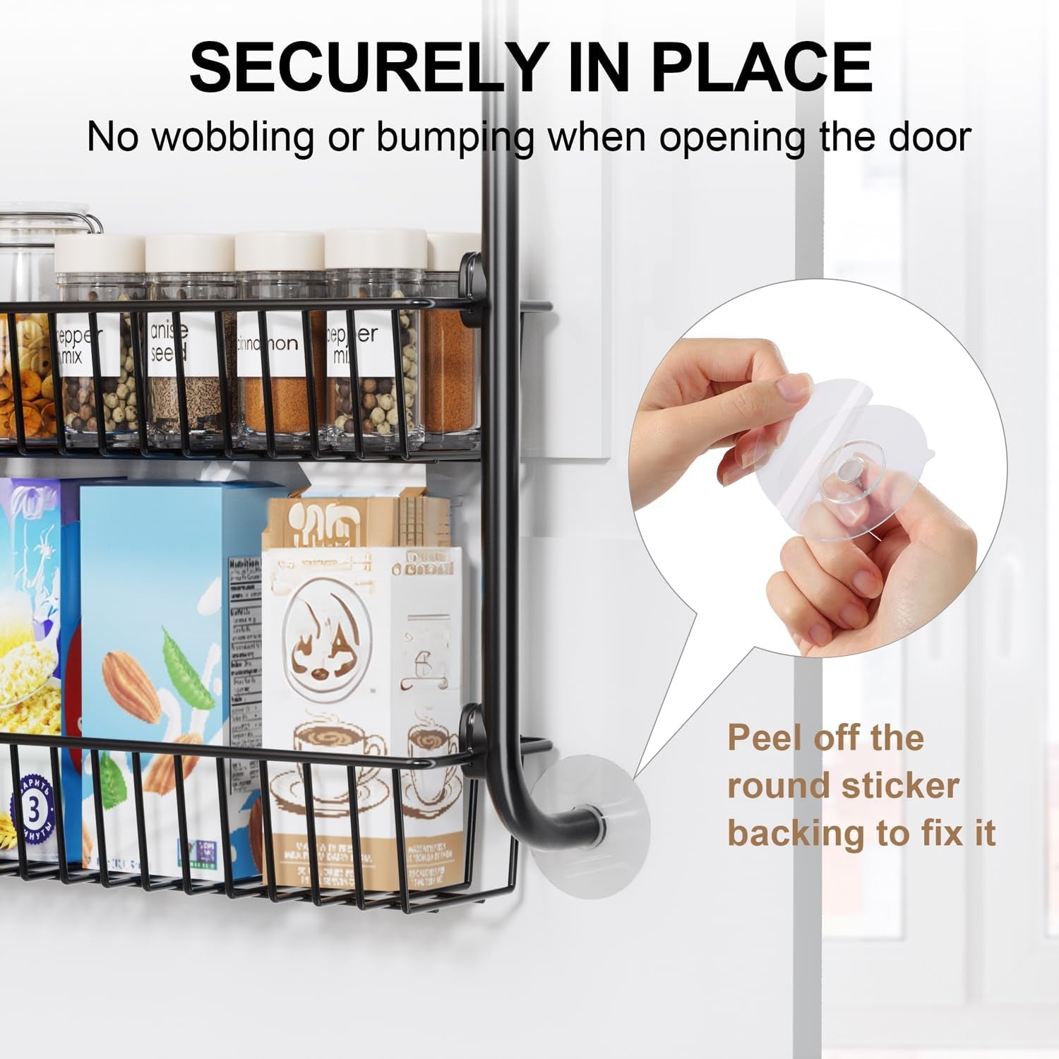 over the Door Pantry Organizer, 6-Tier Metal Pantry Door Organization and Storage, Hanging Kitchen Basket Spice Rack Seasoning Shelves, Cabinet Door Organizer for Easy Install,D5Xw18Xh50Inch
