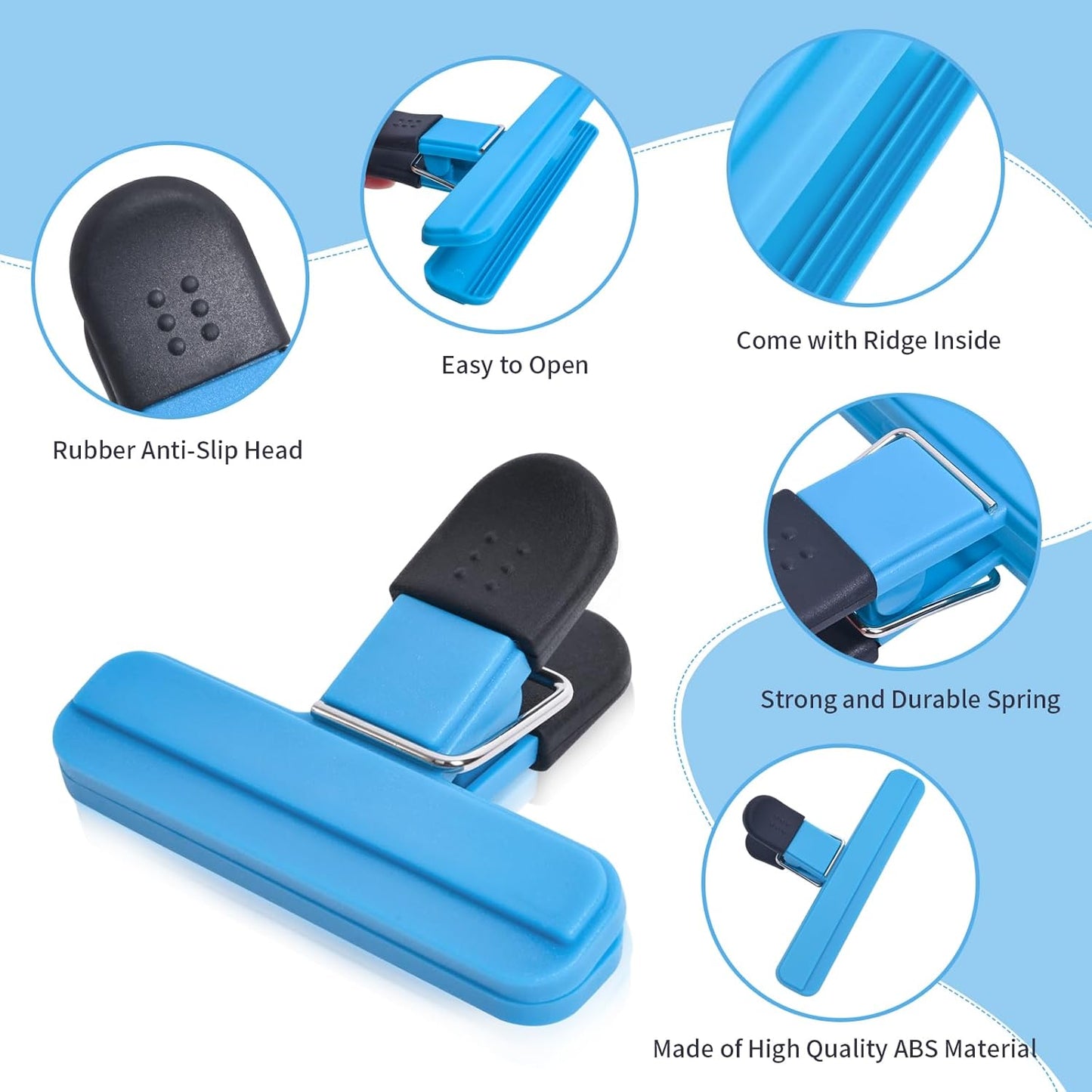 9Pack Large Chip Bag Clips - Assorted Sizes Food Bag Clips Plastic Heavy Seal Grip