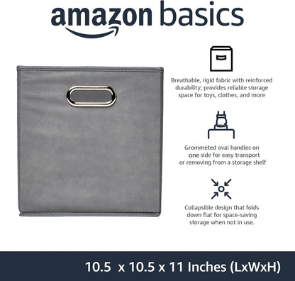 Collapsible Cube Storage Bins, Space-Saving, Organizing Fabric Bins with Handles, 10.5 X 10.5 X 11 Inches, Light Grey, 6-Pack