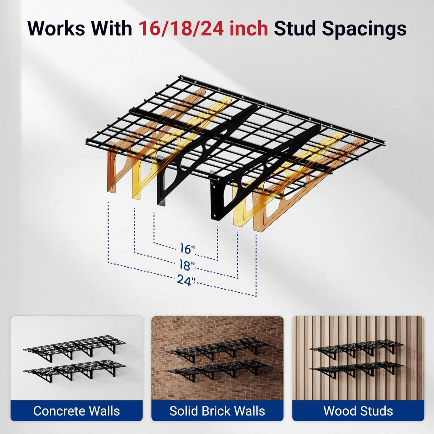 2-Pack 2X6Ft Garage Shelving 24-Inch-By-72-Inch Heavy Duty Wall Mounted Shelves Garage Storage Rack Floating Shelves, 1400Lbs Load Capacity, Black, Classic Series