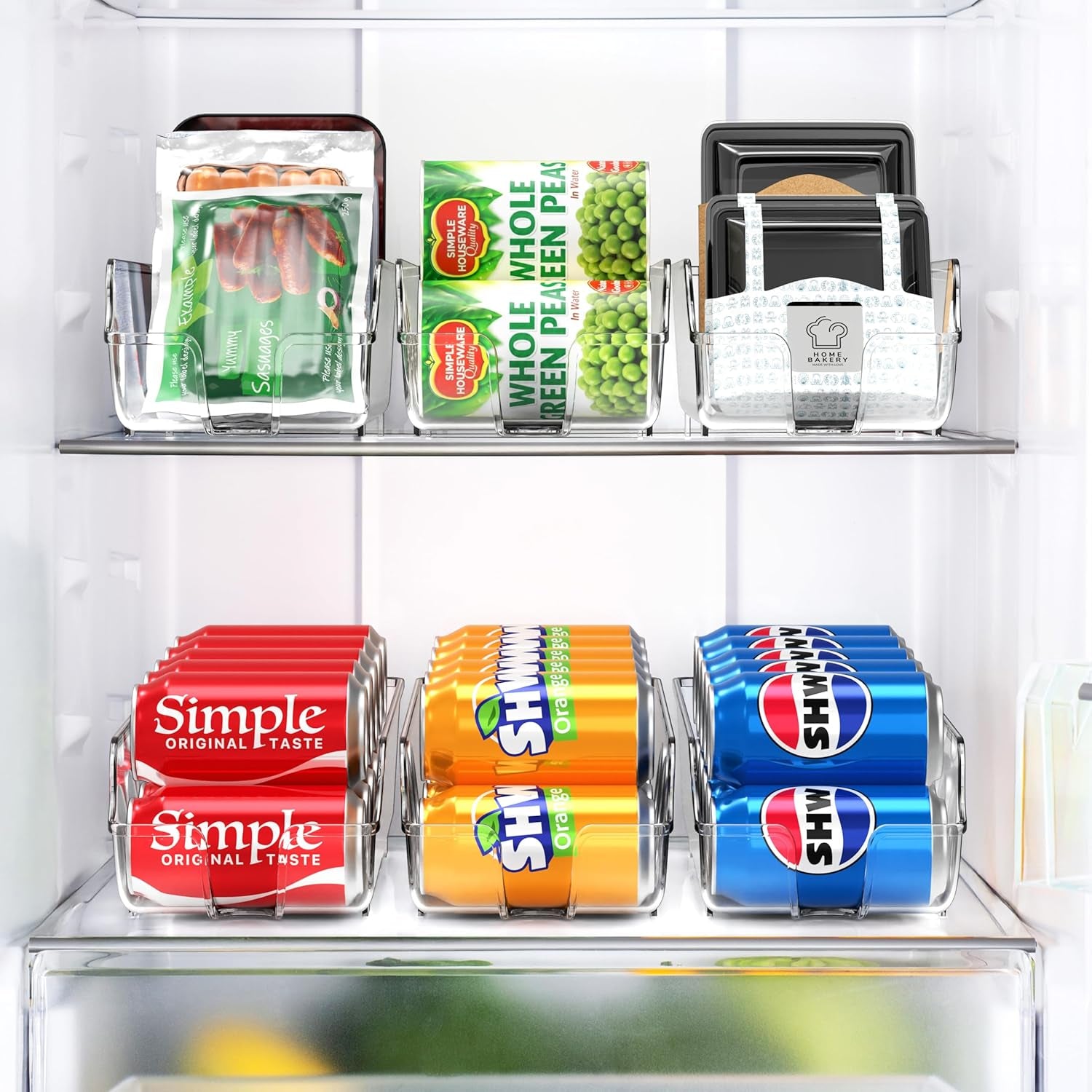 Soda Can Organizer and Dispenser for Refrigerator / Pantry, Clear, Set of 2