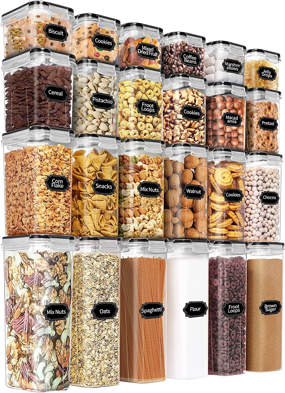 Airtight Food Storage Containers Set with Lids - 24 PCS, BPA Free Kitchen and Pantry Organization, Plastic Leak-Proof Canisters for Cereal Flour & Sugar - Labels & Marker