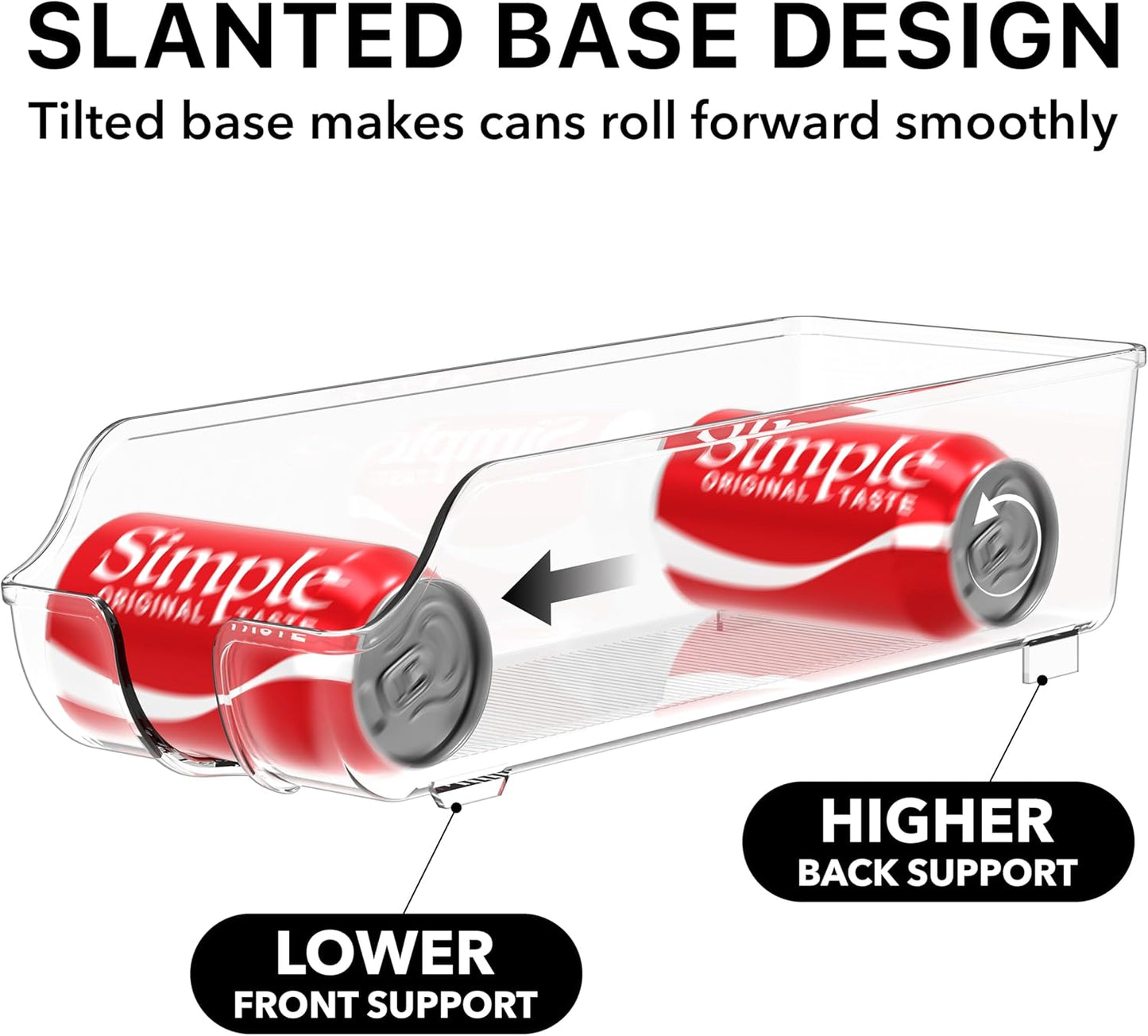 Soda Can Organizer and Dispenser for Refrigerator / Pantry, Clear, Set of 2