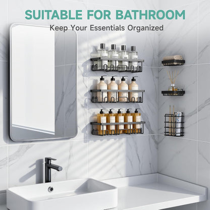 Shower Caddy 6-Pack, Advanced Rustproof Design, No Drilling Adhesive Shelves, Rack with Soap Holder, Large Capacity Bathroom Organizers and Storage, Wall-Mounted Kitchen & Home Decor
