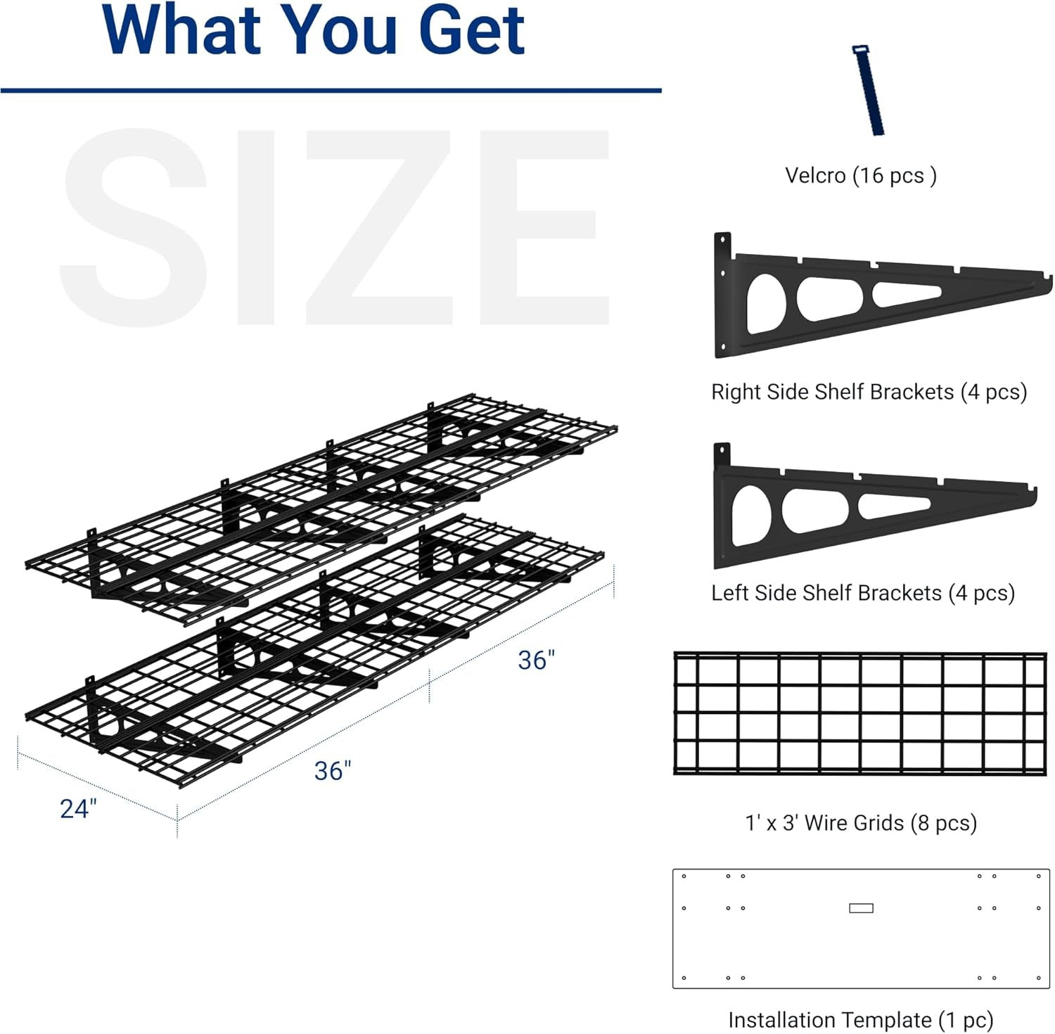 2-Pack 2X6Ft Garage Shelving 24-Inch-By-72-Inch Heavy Duty Wall Mounted Shelves Garage Storage Rack Floating Shelves, 1400Lbs Load Capacity, Black, Classic Series