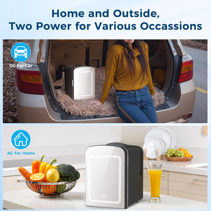4L Makeup Mini Refrigerator with Mirror for Bedroom, Car, Office & Dorm, Portable Small Cooler for Cosmetics, Skin Care, Black