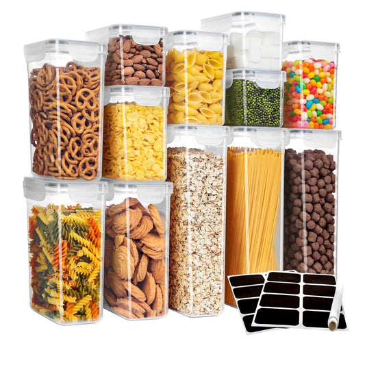 12 Pack Airtight Food Storage Container Set, BPA Free Kitchen Pantry Organization, Kitchen Canisters for Cereal, Spaghetti